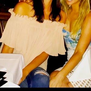 Off the shoulders blush/pink/nude with pleated blouse